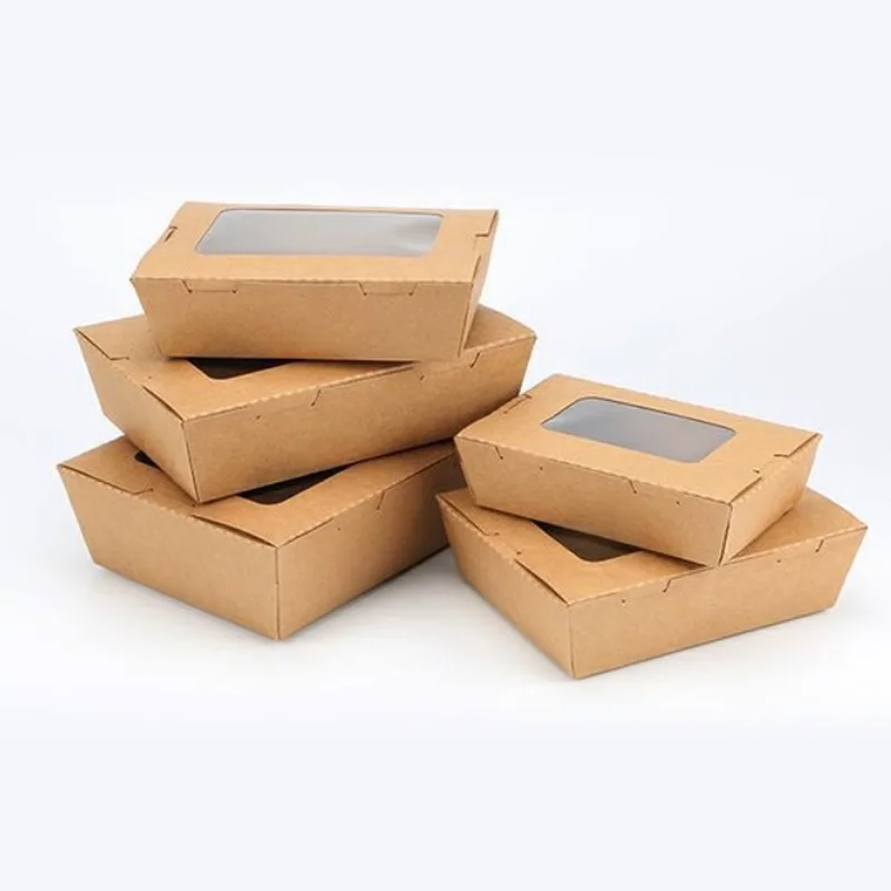 Kraft Paper Boxes Single Pastry Box Packaging with Clear Display Window Donut Mini Cake Pie Slice Dessert Treat Boxes