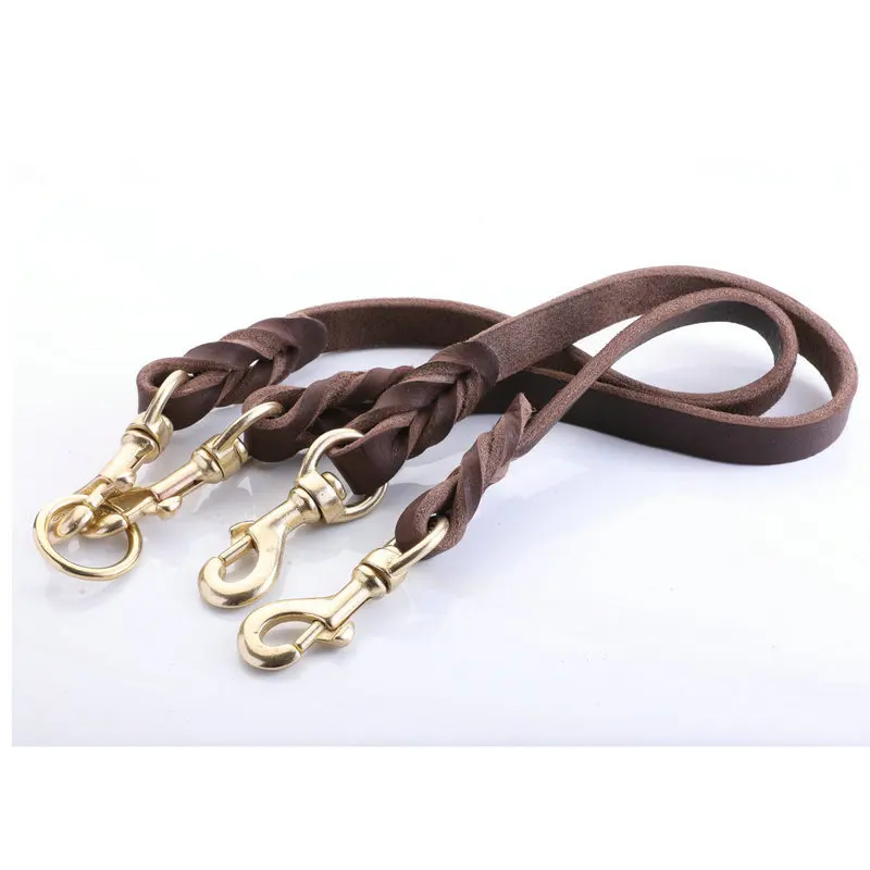 High Quality Adjustable Leather Double Pet Dog Leash With Collar