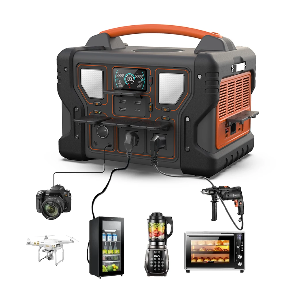 Off Grid Outdoor Backup Camping 110V 220V Lithium Battery Rechargeable Portable Solar Generator 1000W Power Banks Power Station