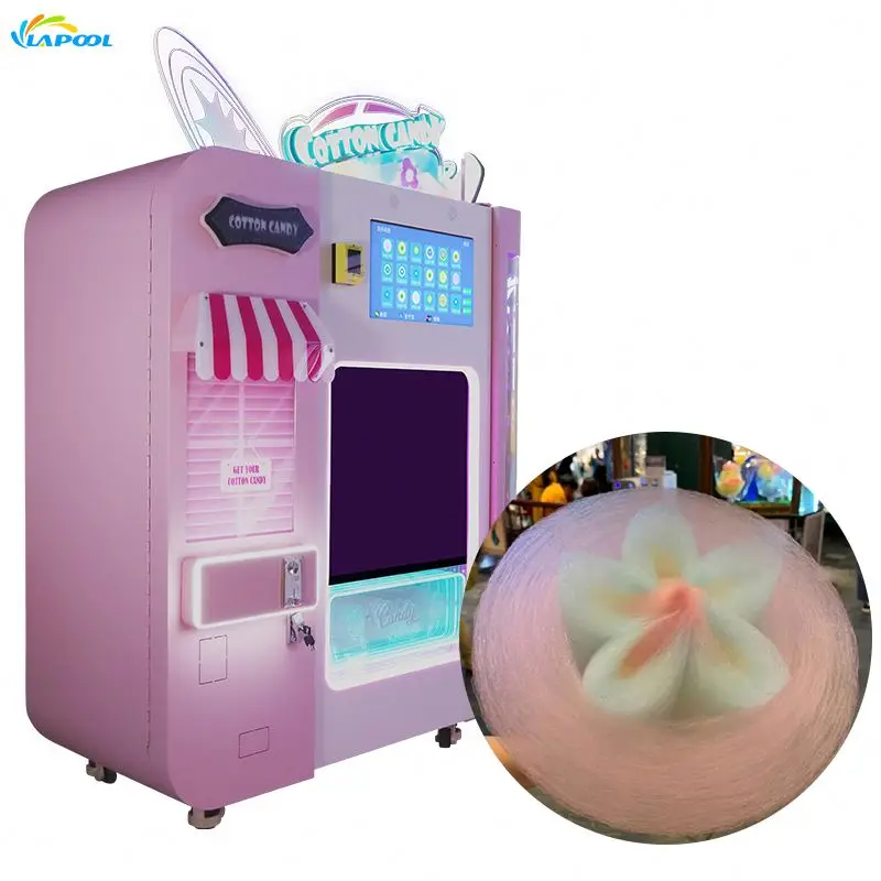 Sticker Snack Food Cotton Candy Vending Machine Coin Token Operated Automatic Cotton Candy Maker Equipment