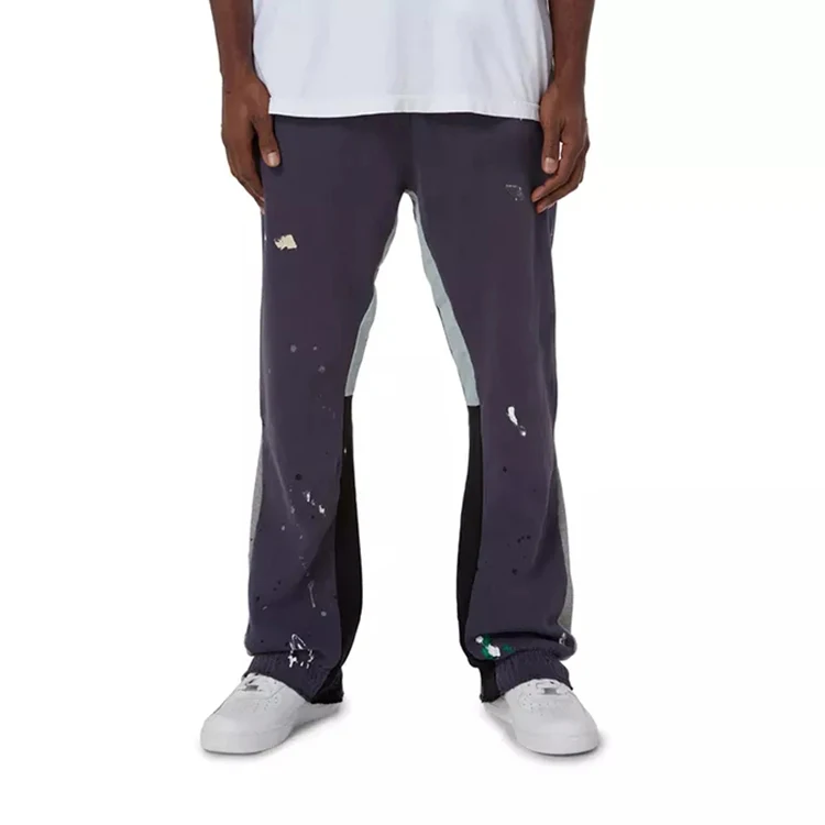 High Quality Custom Track Pants Flare Sweatpants Men Stack Jogger Patchwork Graffiti Paint Splatter Flare Sweat Pants For Men