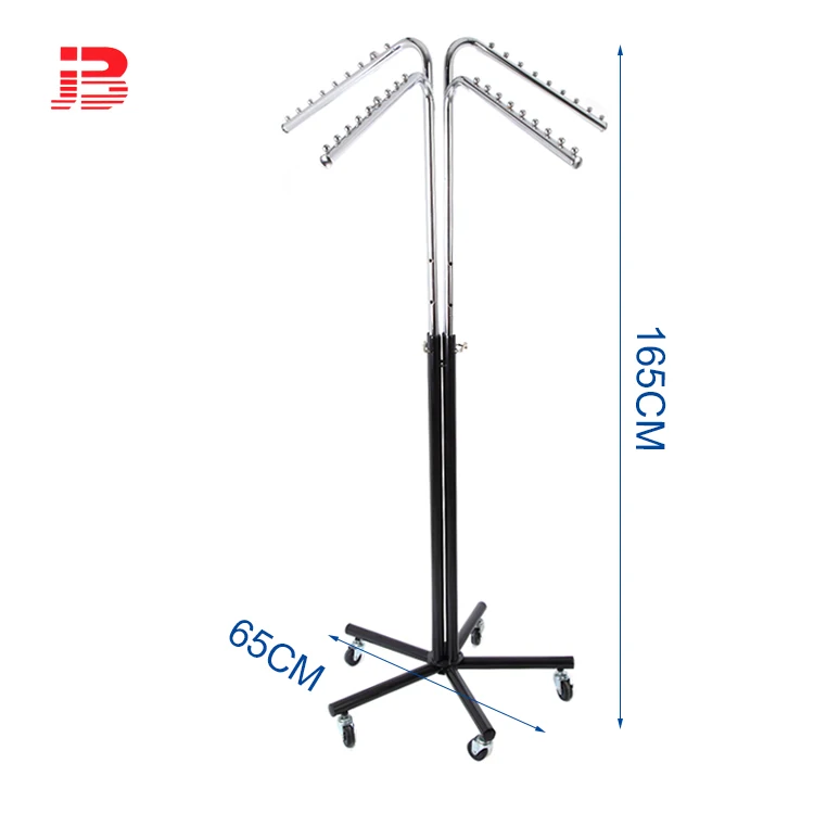 Metal movable waterfall shop equipment display rack garment rack with 3 arms