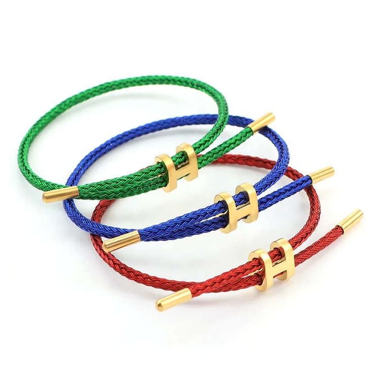 FLOWER SEVEN 7203 Fashion Jewelry Bracelet 18K Gold H Buckle Adjustable DIY Bangle Stainless Steel Wire Rope Waterproof Bracelet