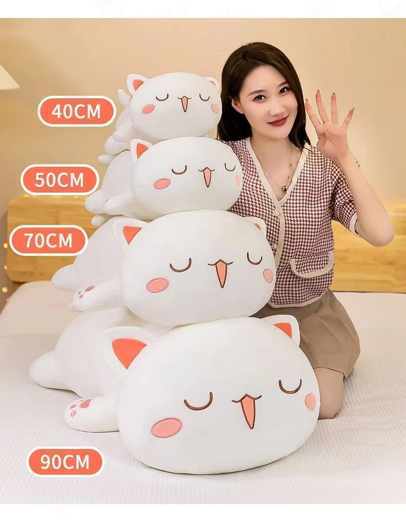 wholesale gifts big white and grey cute cat pillow plush toy doll