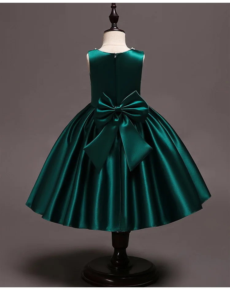 2020 High Quality Wedding Satin Sleeveless Girl Party Dress O-neck Girl Dress 4-12 Years Red Christmas Party Dress