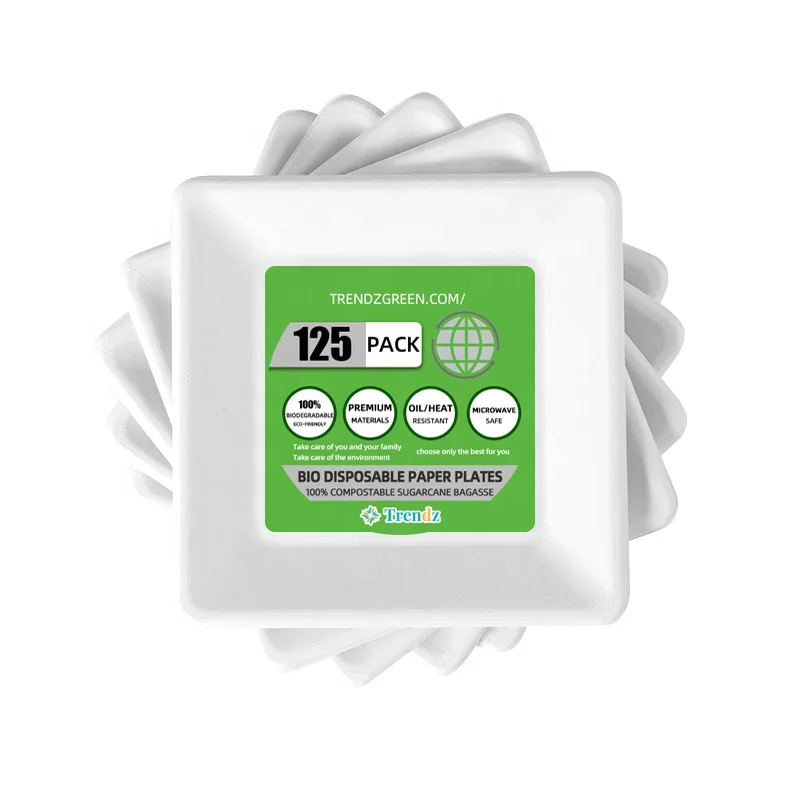 Wholesale Custom Logo Disposable Biodegradable Sugracane Bagasse fiber square diner plate cheap charger plates
