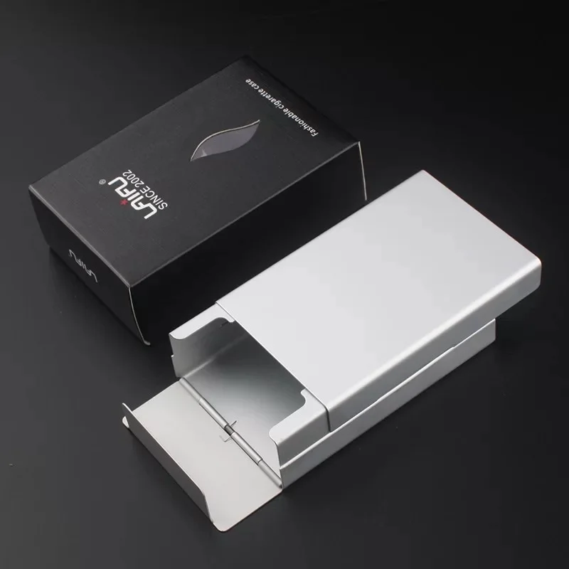 Fancy Fashion Portable Pocket Metal Aluminum Men Cigarette Case Slide Push Open With Customized Engraved Logo For Souvenir Gift