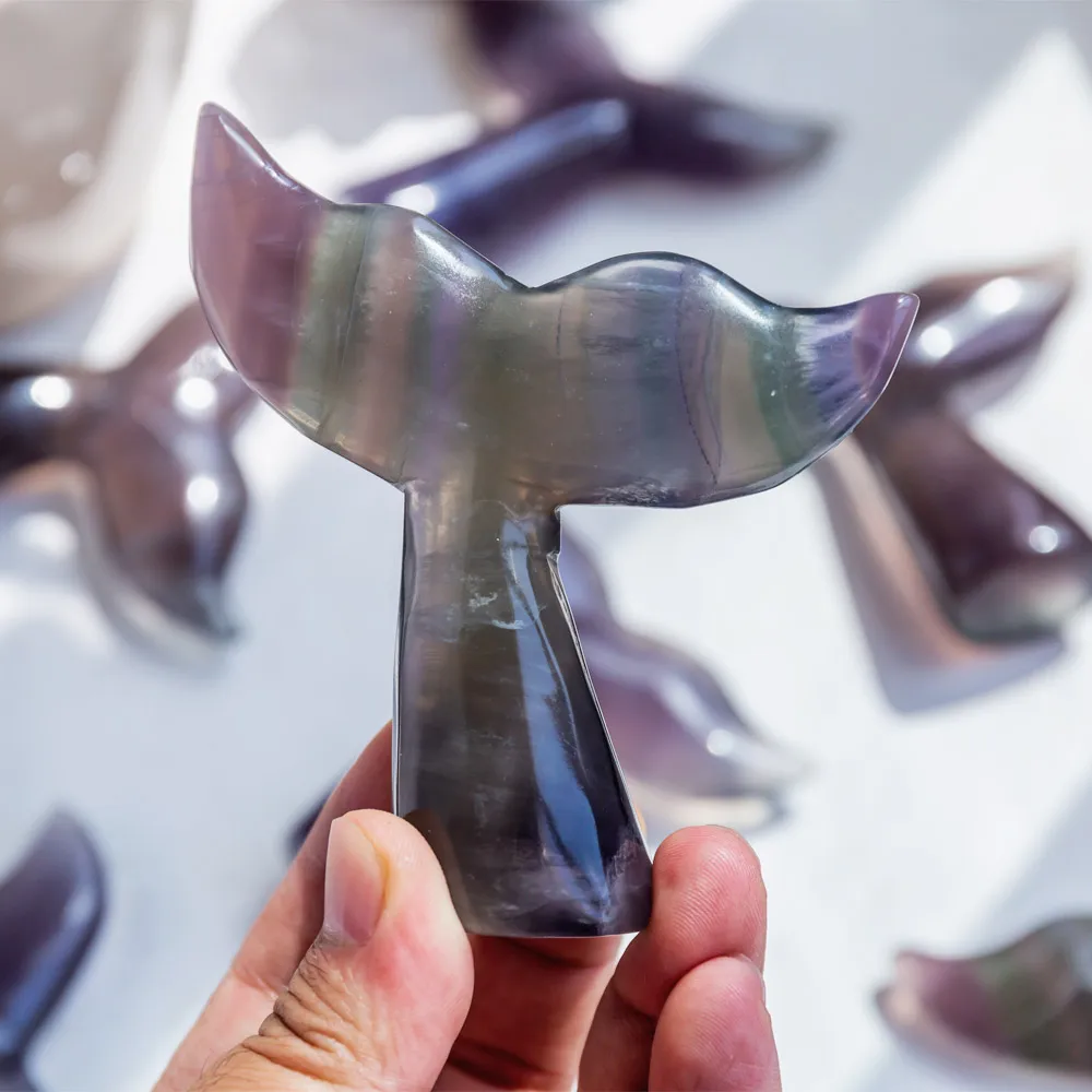 Natural Carving Crystal Crafts Healing Stones Fluorite Mermaid Tail Fishtail