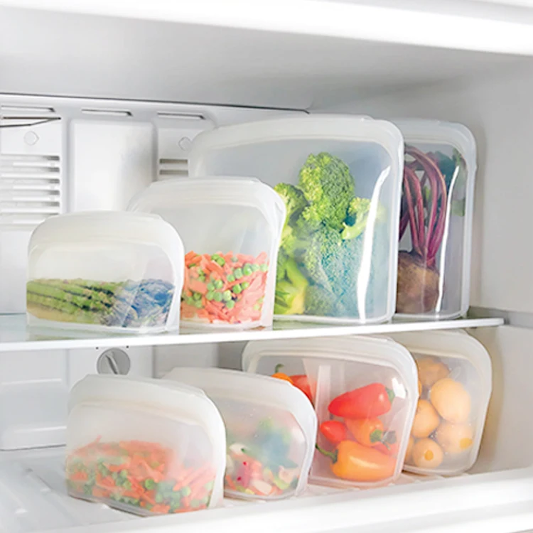 Stand Up Silicone Food Storage Bag Kitchen Freezer Silicone Reusable Organizer Container