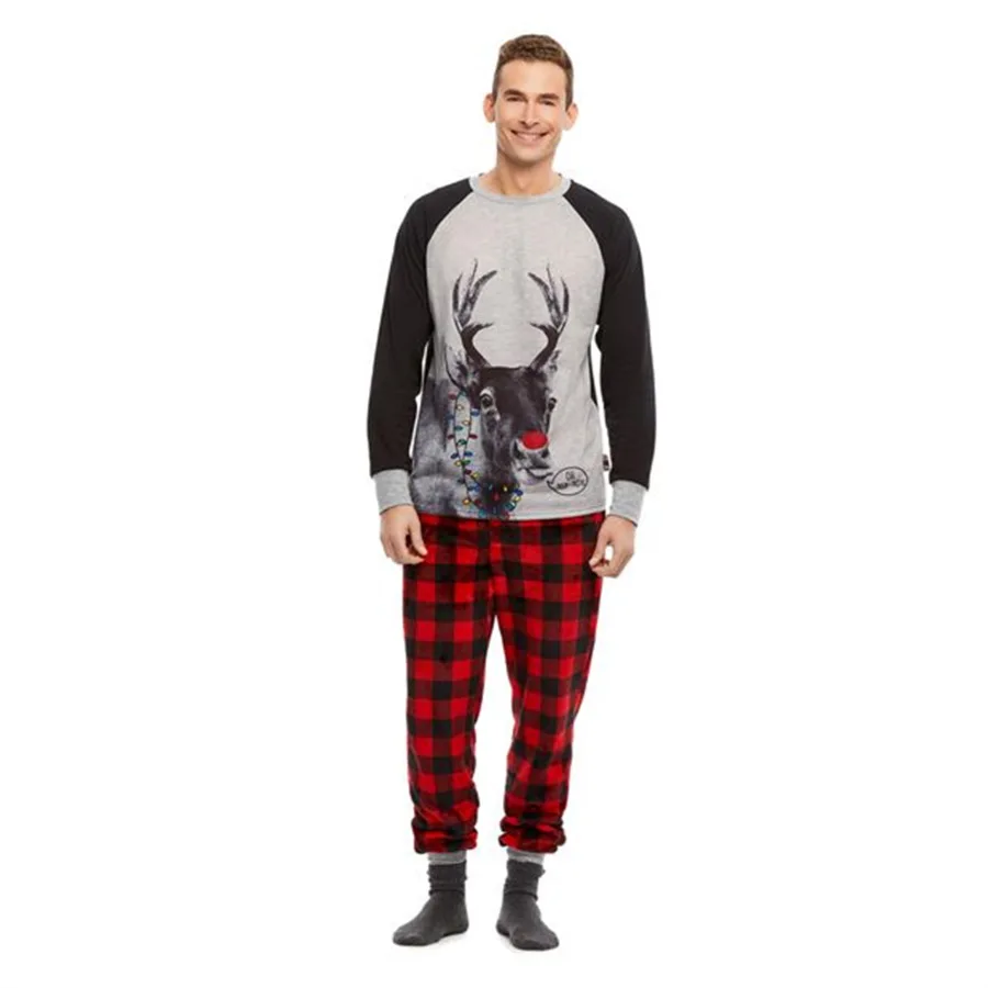 
New 2020 Winter Long Sleeve Round Neck elk Printed matching family christmas pajamas Plus Size 