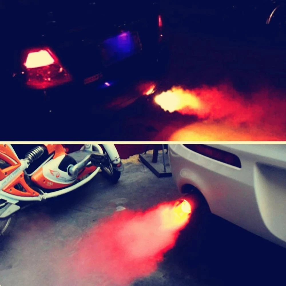 Racing Red Blue Flame Led Exhaust Muffler Tip Carbon Fiber Racing Automobile Car Tail Pipe Light