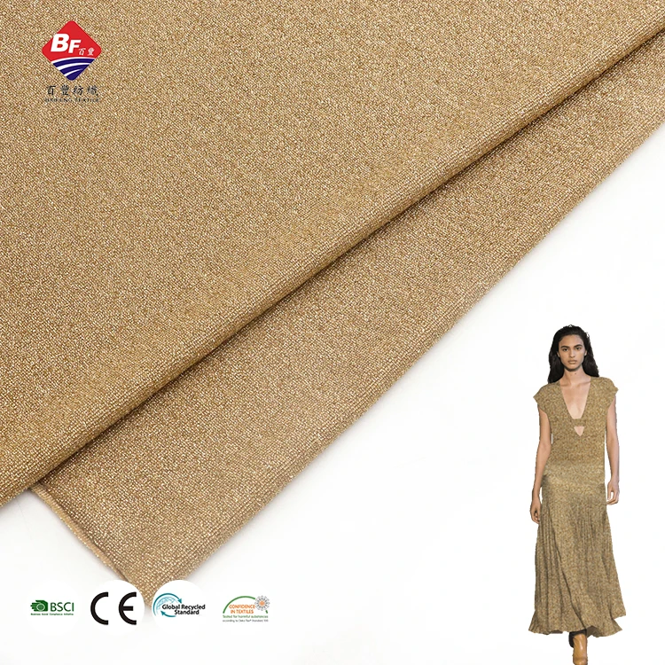 Shiny Glitter 160gsm Stretch Nylon Spandex Metallic Lurex Silver Yarn Moonlight Fabric for Woman Dress