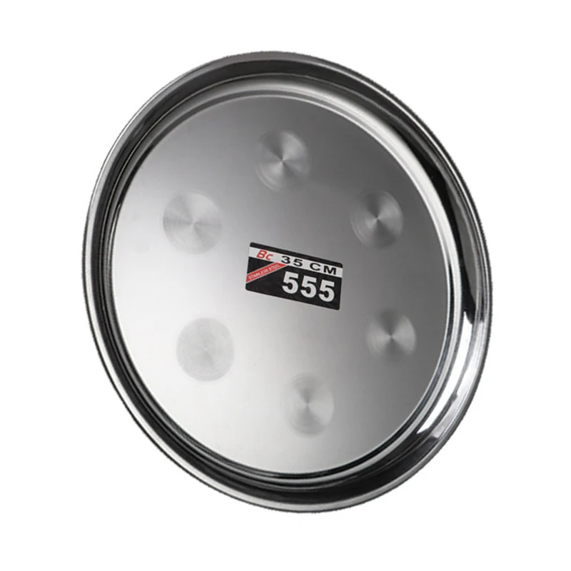555 Stainless Steel Round Tray Bar Serving Tray with Swirl Pattern Round Metal Tray for Coffee Table, Party, Club, Home