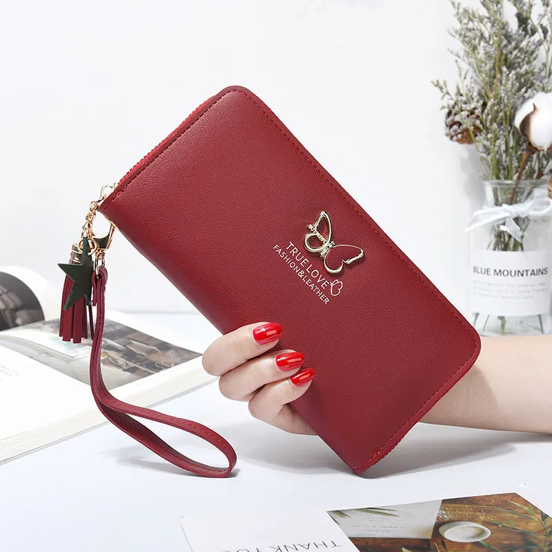 2019 New Style Fashion Versatile Large Capacity Butterfly Long Zipper Wallet For Women With Handle Belt,Lady Cell Phone Bag
