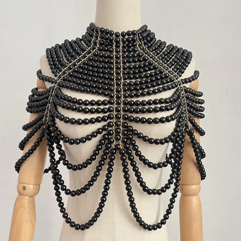 Body Chain Jewelry Pearl Top Sexy Beaded Collar Shoulder Bikinis Waist Crop Chain Bra Body Chains For Women Waist Wedding Dress