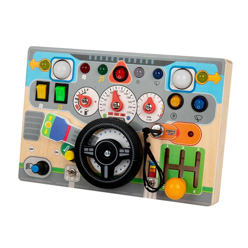 Children Sensory Wooden Recorder Electronic steering wheel wooden toy Switch Educational Early Education for kids 0-12 Months