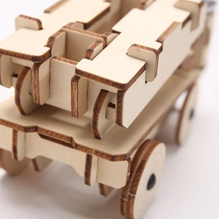  Wooden Intelligent 3d puzzle car Missile Truck Solar Car for