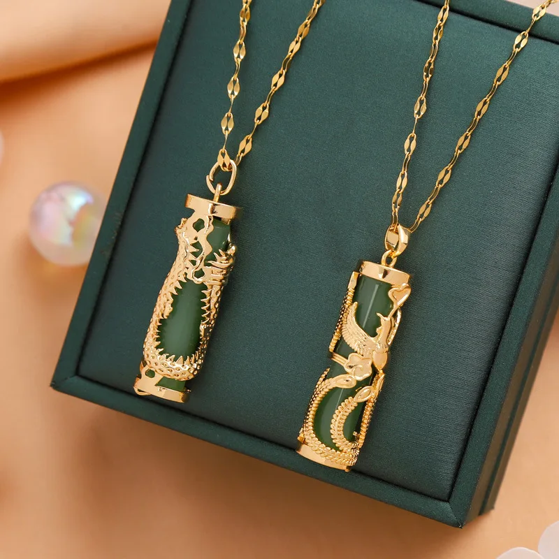 DAIHE Chinese style stainless steel gold-plated pendant necklace