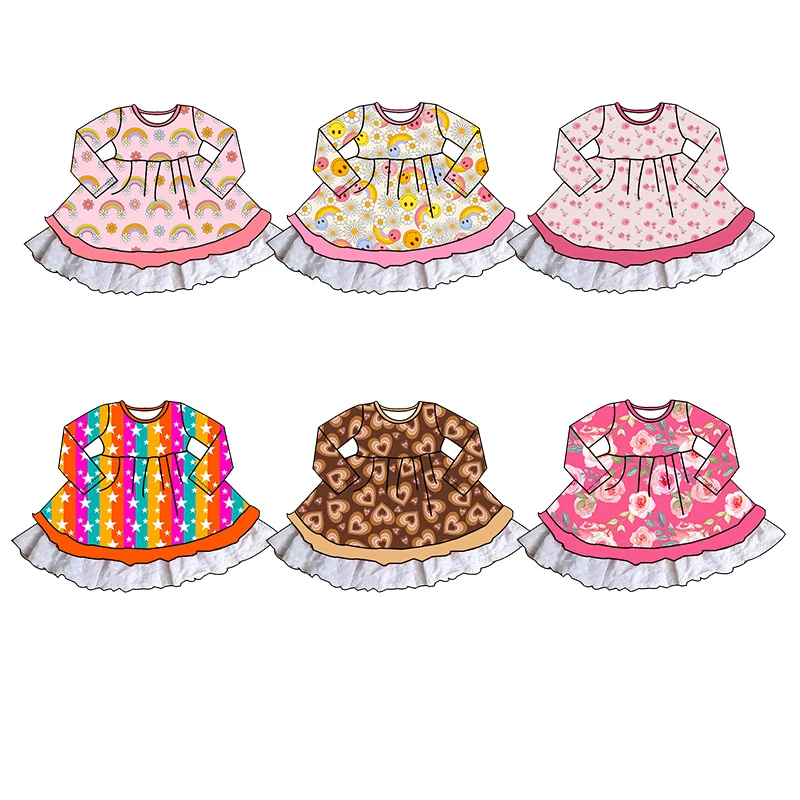 Новое поступление милые платья с длинным рукавом для девочек кружевное платье принцессы удобная одежда маленьких на день рождения