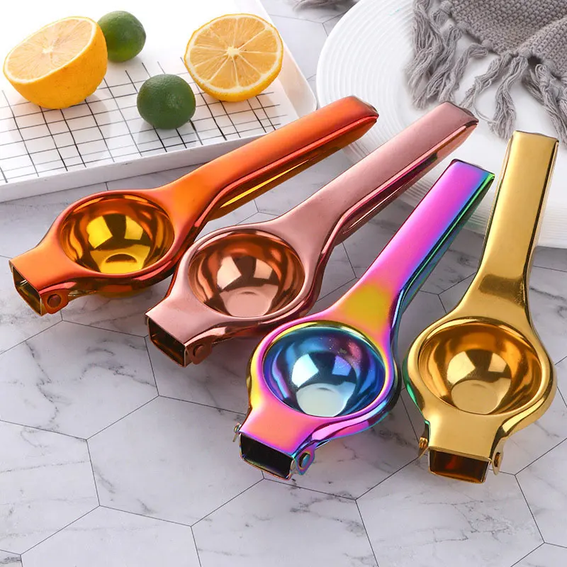 New arrival golden supplier lemon squeezer stainless steel lime metal fruit citrus portable hand press manual juicer