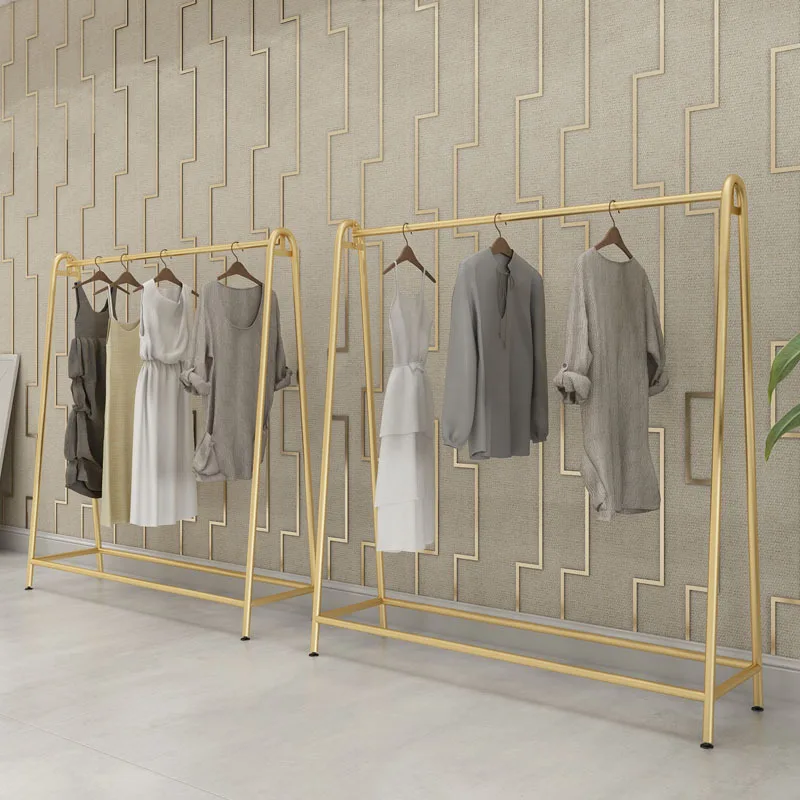 Iron Shopping Garment Gold Display Clothes Rack in Mall