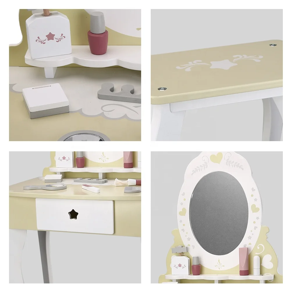 Детский деревянный туалетный столик с зеркалом и табуреткой