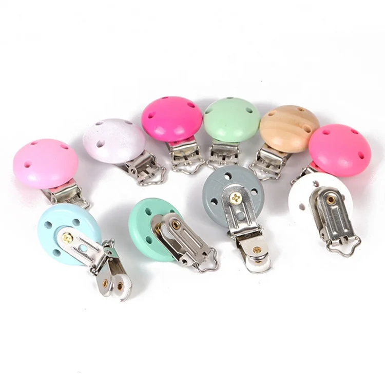 High Quality Custom Color Round Shape Pacifier Clip Wooden Baby Teether Pacifier Clip