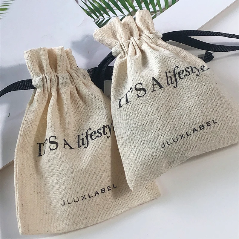 Custom Linen Bag Pouch Organic Small Linen Bags Packaging Cotton Drawstring Muslin Bag with Logo