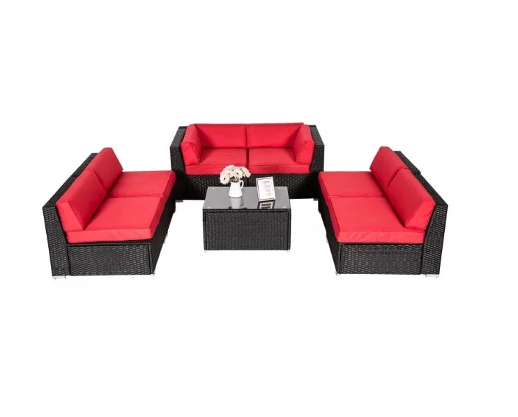 Rattan Outdoor Furniture Sectional Wicker Sofa Set 7 PCs Patio Rattan