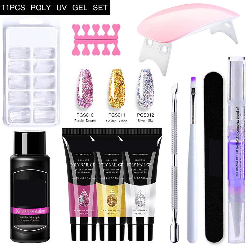 Nail tips tool brush equipment  full manicure nail set kit with uv lamp for women