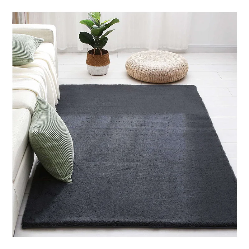Polyester Fine Yarn Faux Rabbit Fur 500g 600g 800g 1000g 1200g Non slip backing Carpet Rugs for Home Living Room