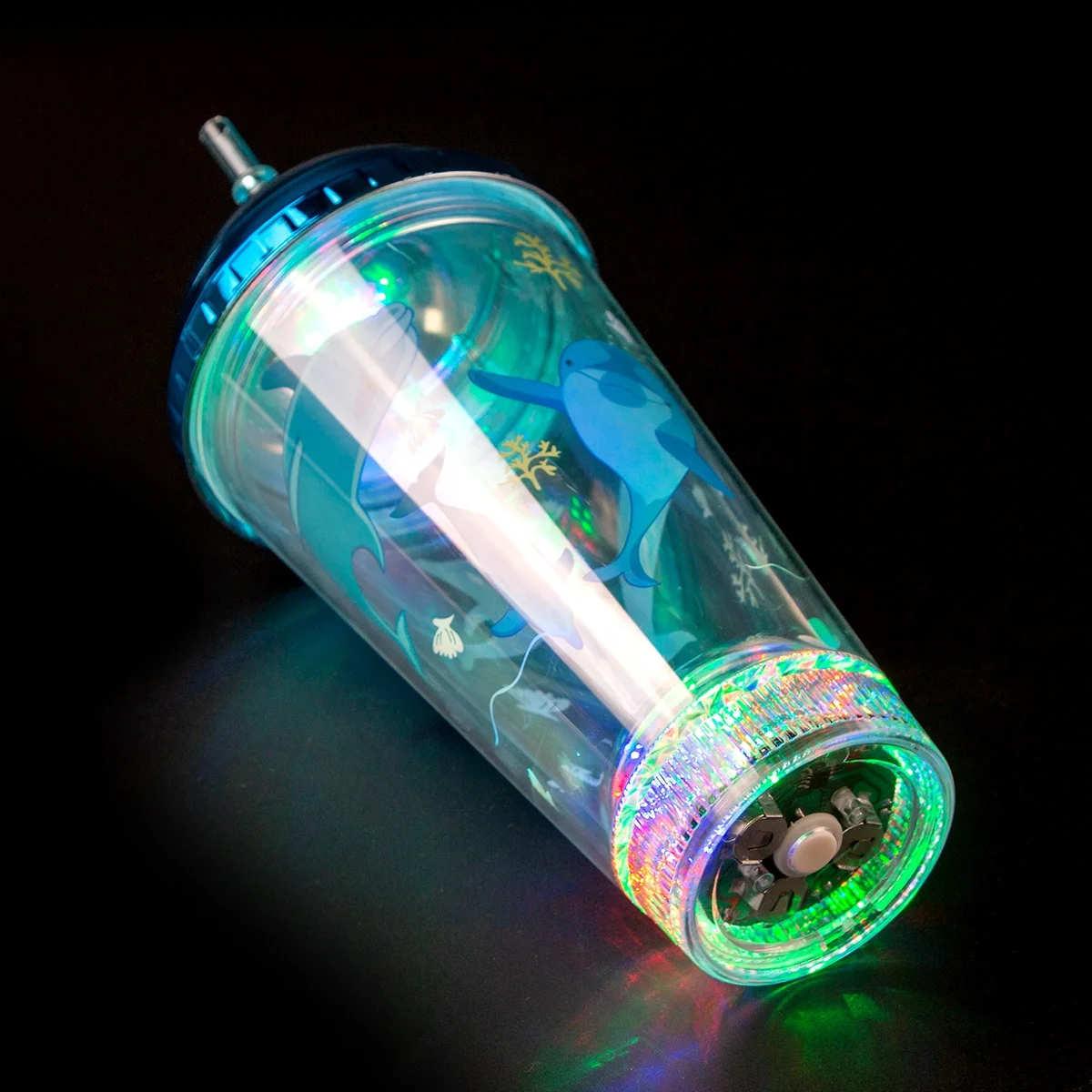 16oz Multicolor LED Double Wall Tumbler Cup Flashing Plastic Straw Cup