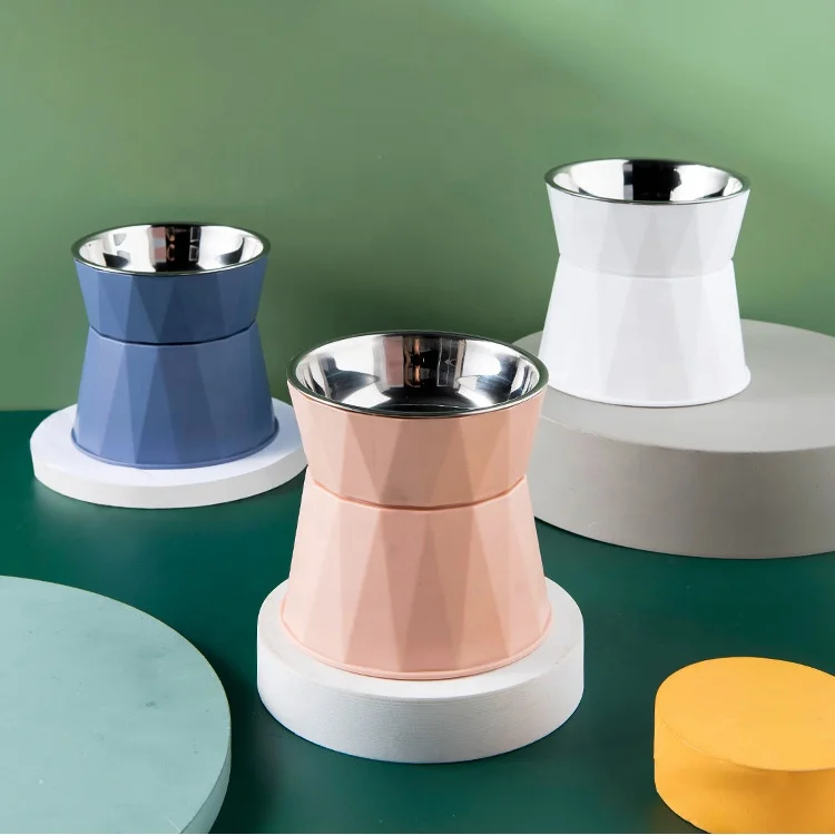 New High Foot Neck Protector Anti-overturning Elevated Plastic Stainless Steel Pet Dog Cat Food Feeding Bowl & Feeders