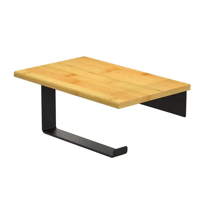 Wall Mounted Bamboo Bathroom Paper Holder Toilet Tissue Holder with Hanging Hook Set