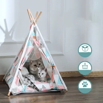 Foldable Custom Pet Tent Colorful Pet Comfortable Wooden Dog Bed Removable Cushion Cat Dog Bed