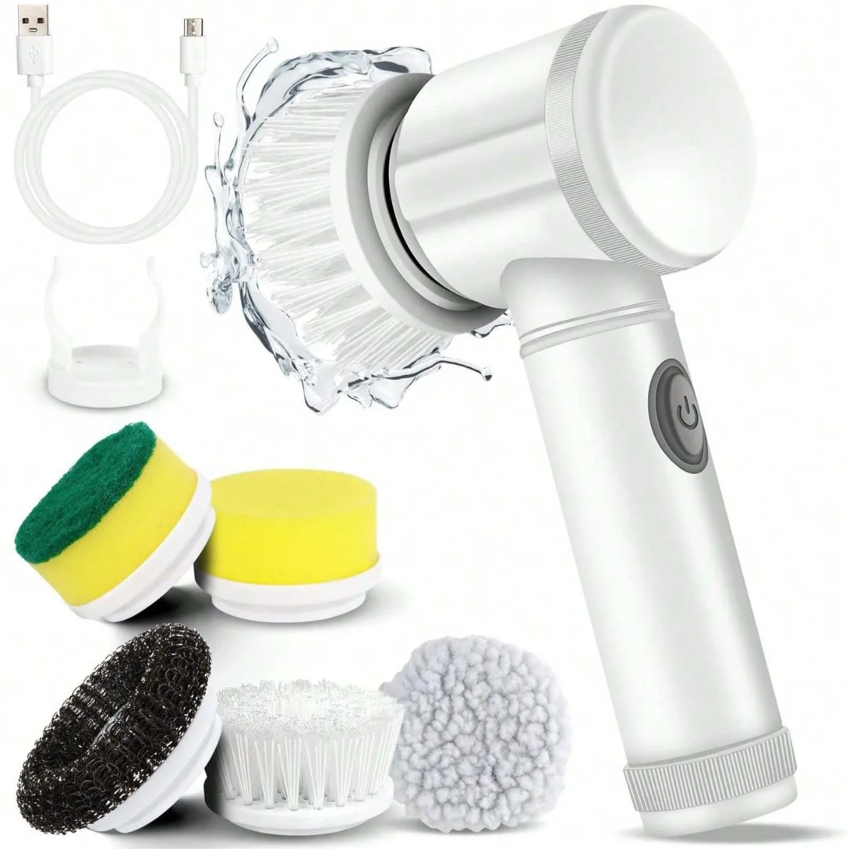 Custom logo New Electric Spin Scrubber 5 Replaceable Heads Handheld Cleaning Brush Bathroom Kitchen Window Bottle Sponge Style
