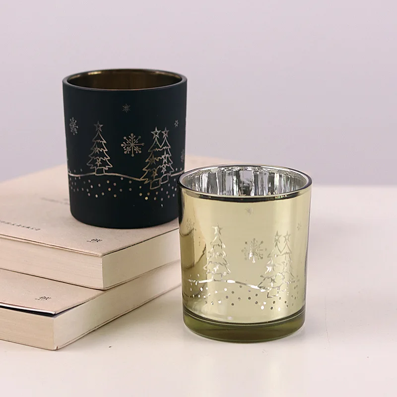 300ml 10oz Glass Candle Jar Cup Cylinder Christmas Trees Tea Light Candles Holder For Home Decor