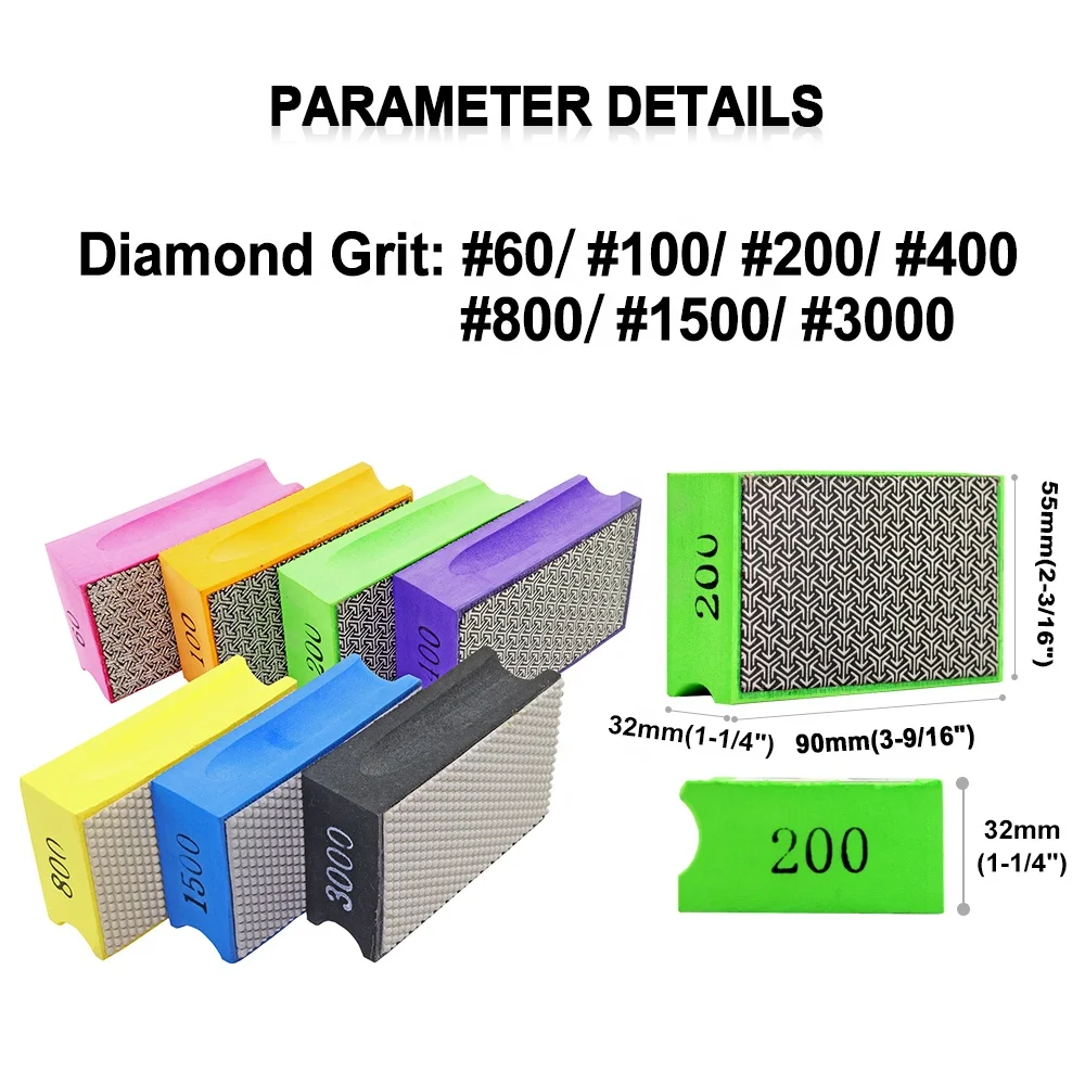 Grits#60-#3000 Diamond Electroplated Abrasive Diamond Polishing Tools Pads Hand Polishing Block Pads