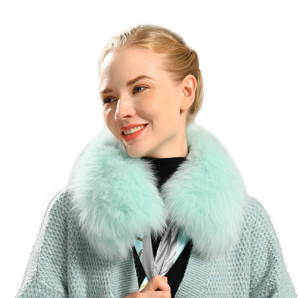 Custom Fashionable Winter Women Real Fox Fur Collar Scarf with Ribbon Winter Warm Luxury Silk Fur Scarf Women