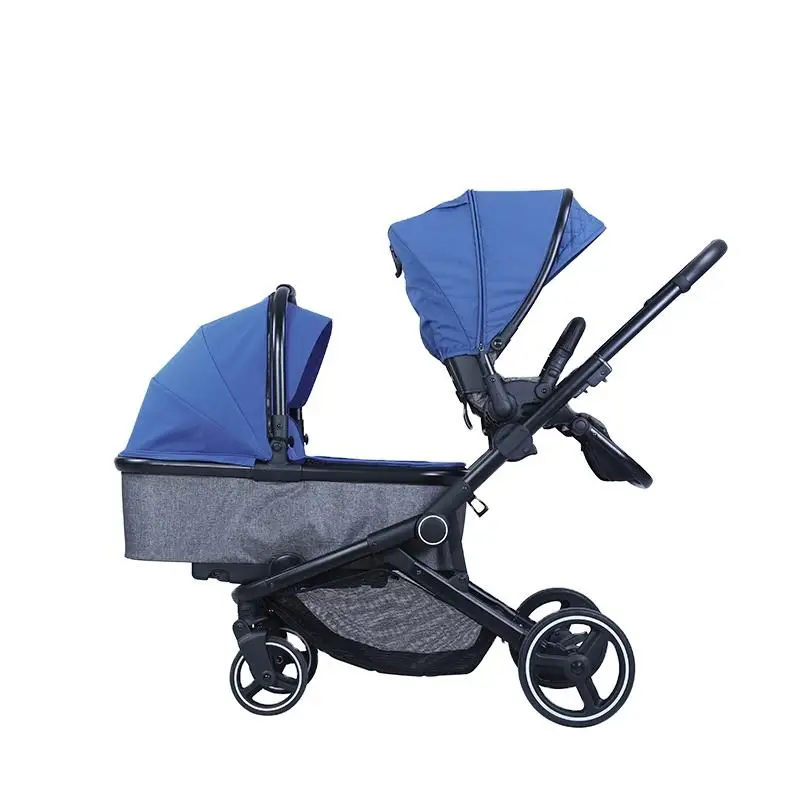 Luxury Foldable Double Baby Pram Twin Baby Stroller with 5-Point Safety Harness