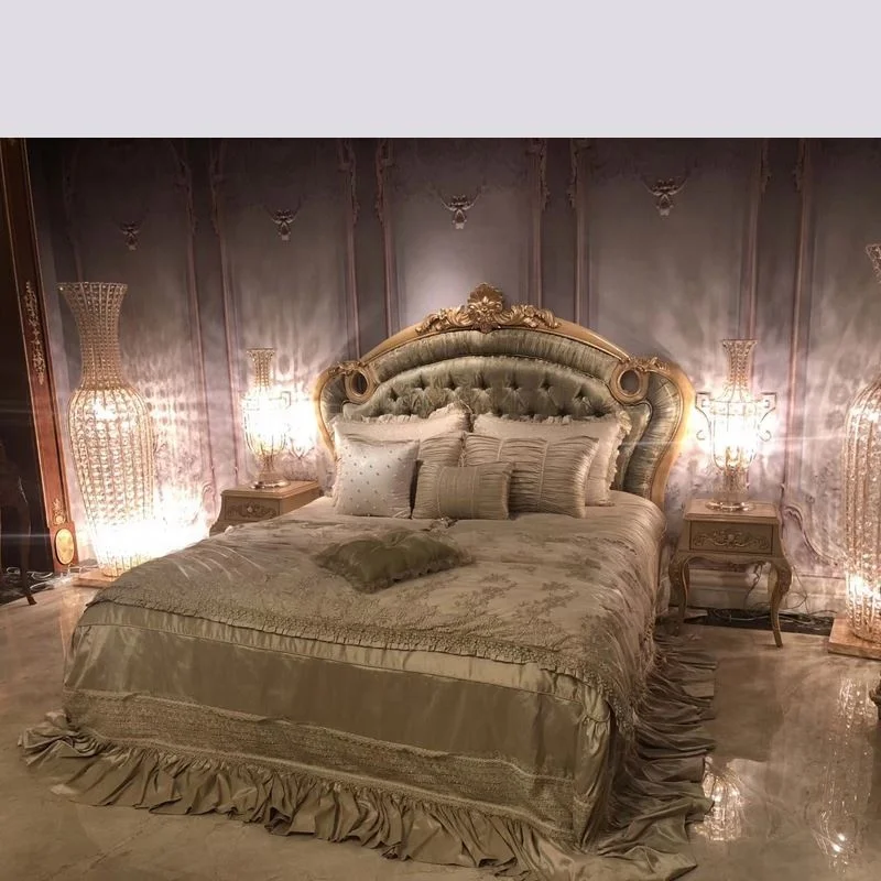Italian style  modern luxury bed full upholstered fabric bed room furniture hotel use big headboard bed genuine leather