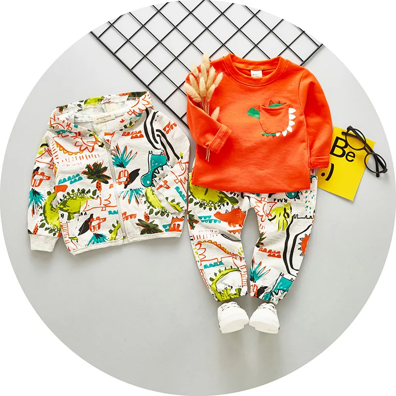 Lovely cartoon 3 pieces set autumn toddler boy clothes for baby 9-12 months