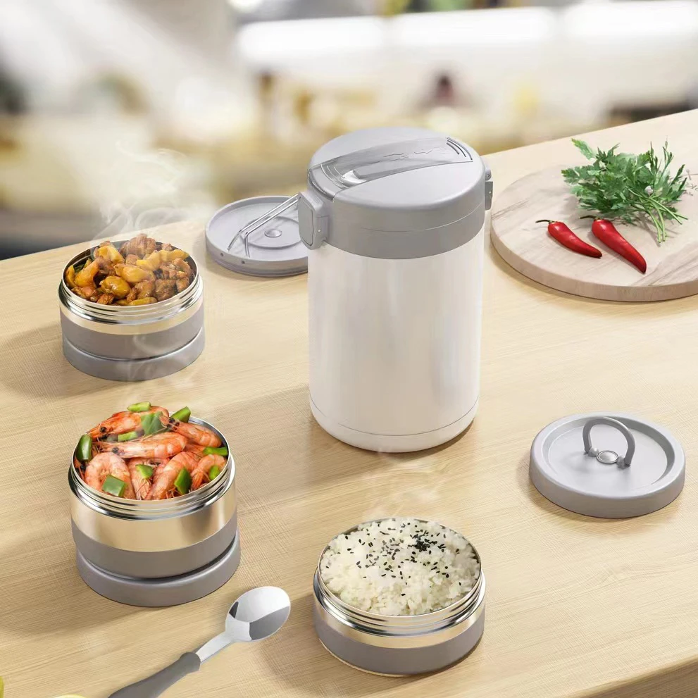 2.1L Insulated Leakproof Three Jars Set Stainless Steel Food Containers Thermos Lunch Bento Box With Strap School Outdoor