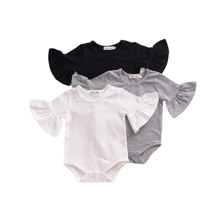 Hot Sale Boy Girl Long Bell Sleeve Baby Solid Color Jumpsuit Kids Fashion Clothing Design Boutique Kids Clothing Baby Romper 27