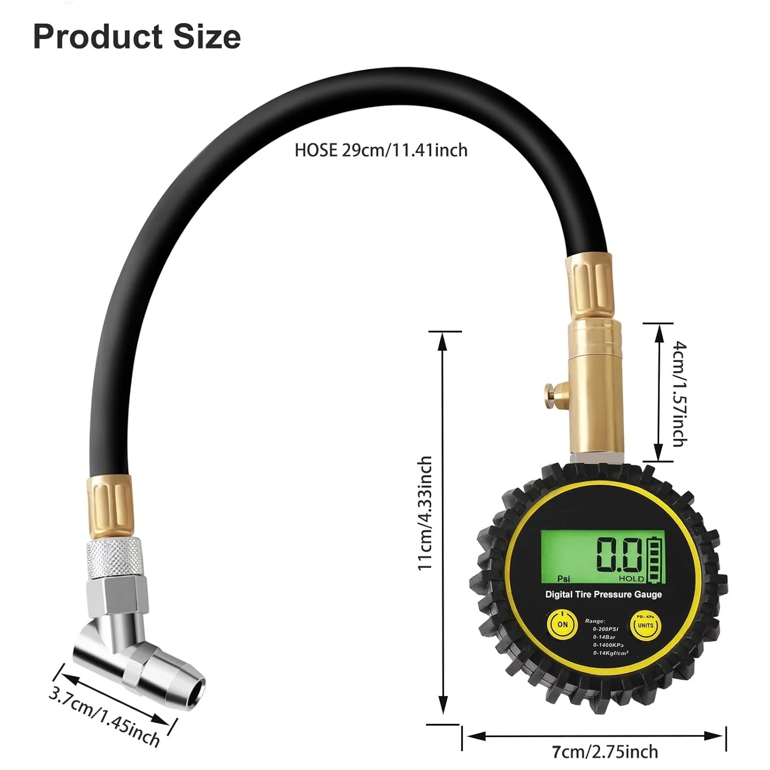 Digital Tyre Pressure Gauge 200 PSI Car Tyre Pressure Gauge with Flexible Hose and Backlight LCD Display