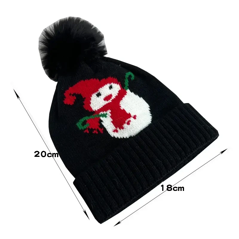 2024 Unisex Plush Knitted Beanie Hat Acrylic Snowman Christmas Hat with Fur Ball for Children Winter Daily Use Festivals