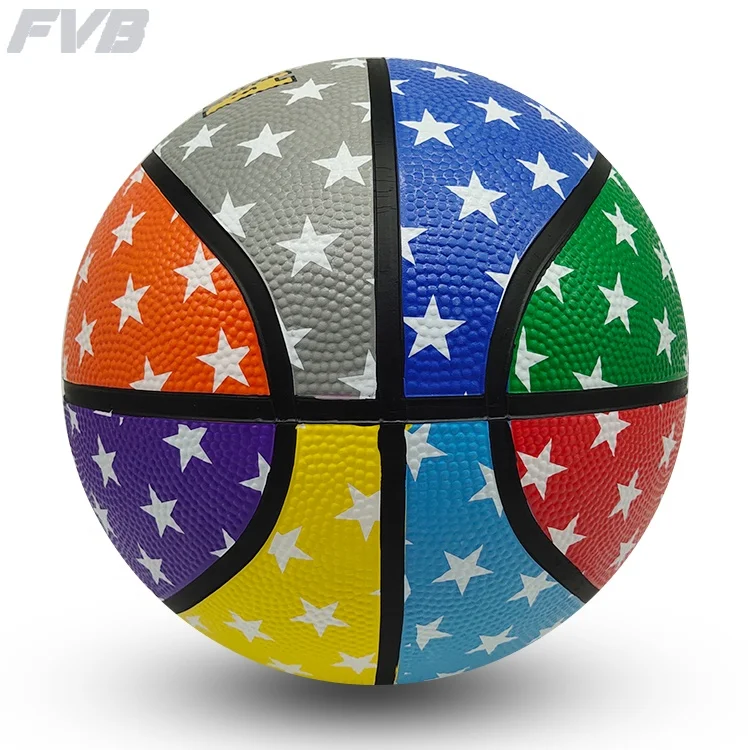 FVB Радужный полноцветный резиновый баскетбольный мяч с принтом звезд Размер 7