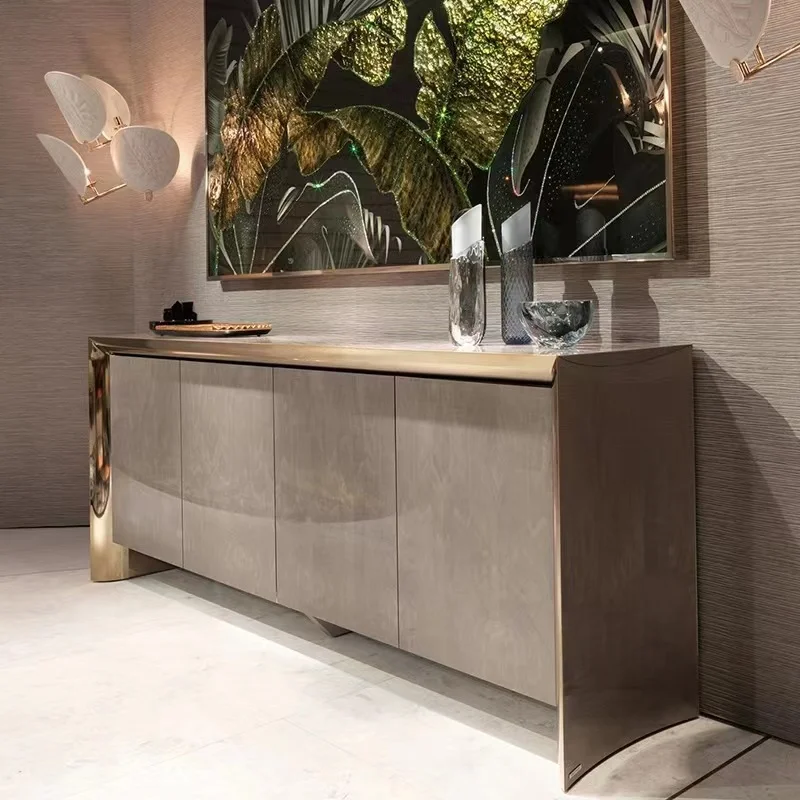 Wood Panel Stainless Steel Frame Modern Luxury Sideboards Buffet Cabinets Dining Room Furniture For Restaurant