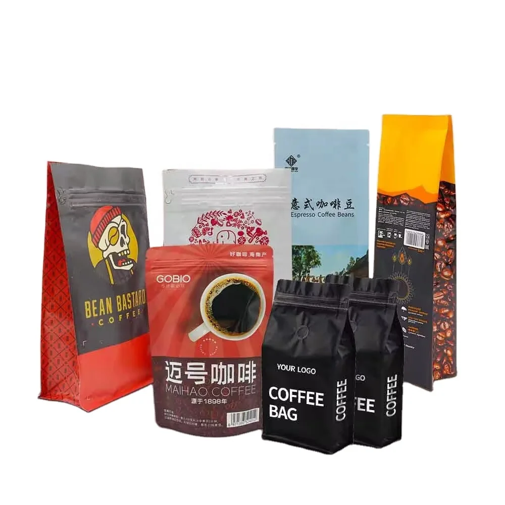 Custom Printing Coffee Bean Packaging Recyclable Square Bottom Box Pouch 200g 500g 1kg Coffee Bag 5lb