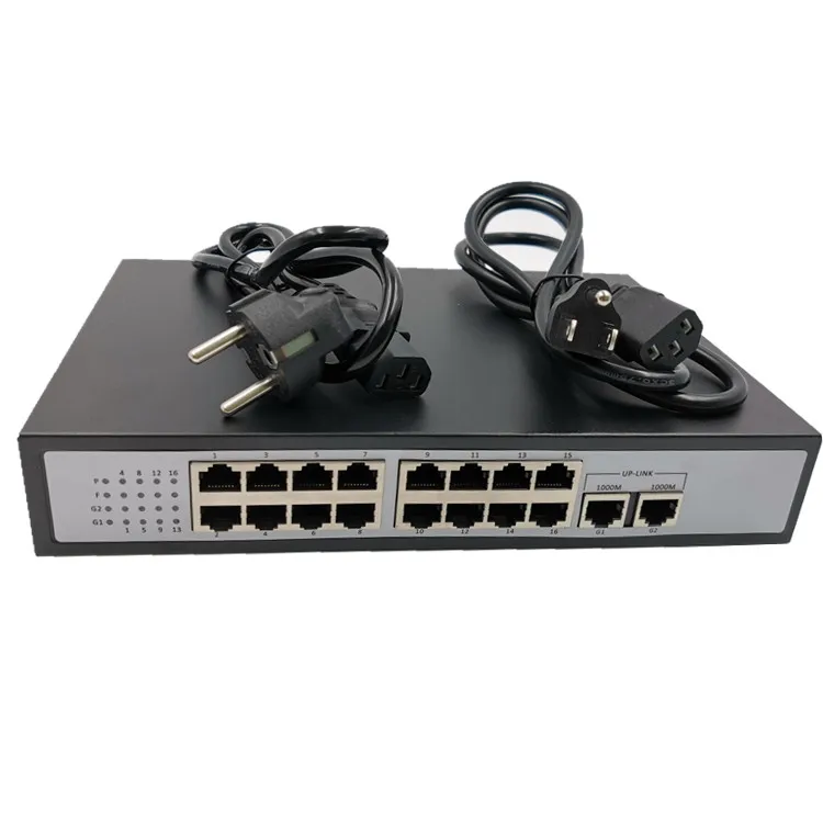 Professional CCTV rack 16 Port 260W POE 10/100Mbps and 2 port10/100/1000Mbps Uplink POE Switch monitoring system
